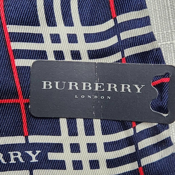 Burberry Silk Scarf Navy Blue Plaid Pattern Silk Sanyo Shokai Japan - Picture 3 of 11